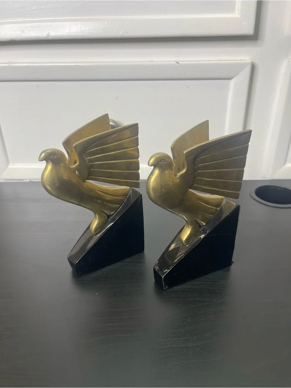 Vintage 1970s Brass  Bird Dove Pigeon Eagle  Bookend Korea Art Deco MCM